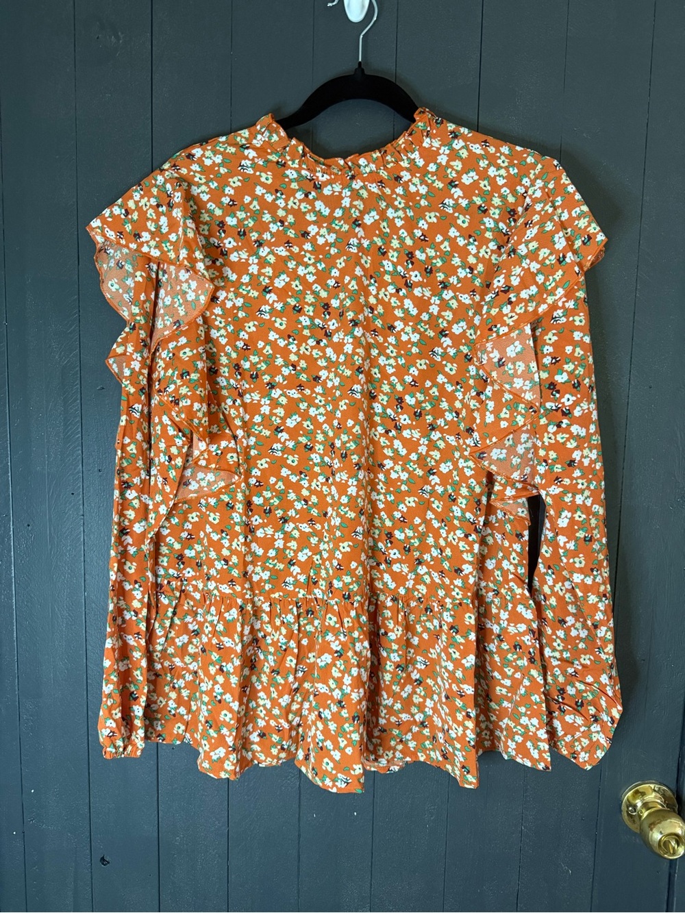 Women’s Orange Floral Ruffle Peplum Blouse